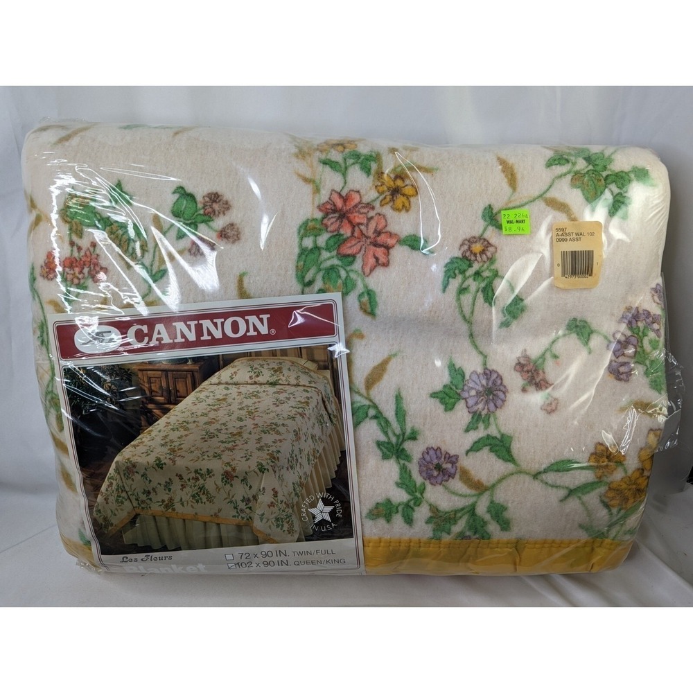 Cannon Les Fleurs Blanket Polyester Queen King Flowers 102 x 90 In